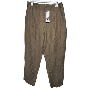 Zara Straight Pants Women's Large Brown Trousers High Waist New